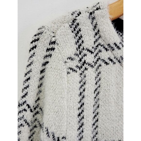 August Silk Windowpane Jacket Coat Ivory Black Hook And Eye Pockets Womens M New - Picture 5 of 9